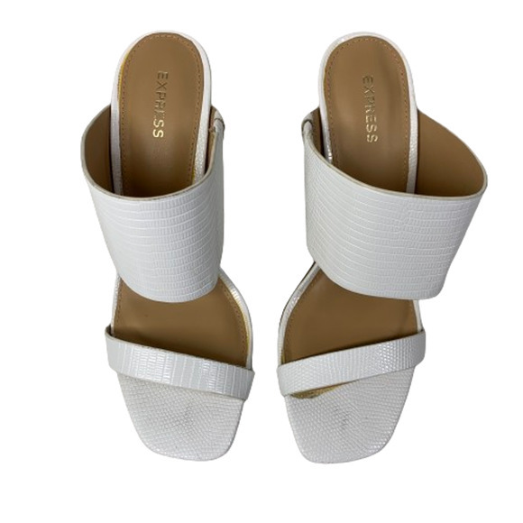 EXPRESS White Reptile Textured Block Heel Mules - Picture 5 of 12
